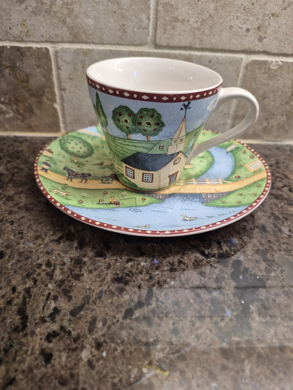 Vintage Sango Green Acres Tea / Coffee Cup and Saucer Set 1995